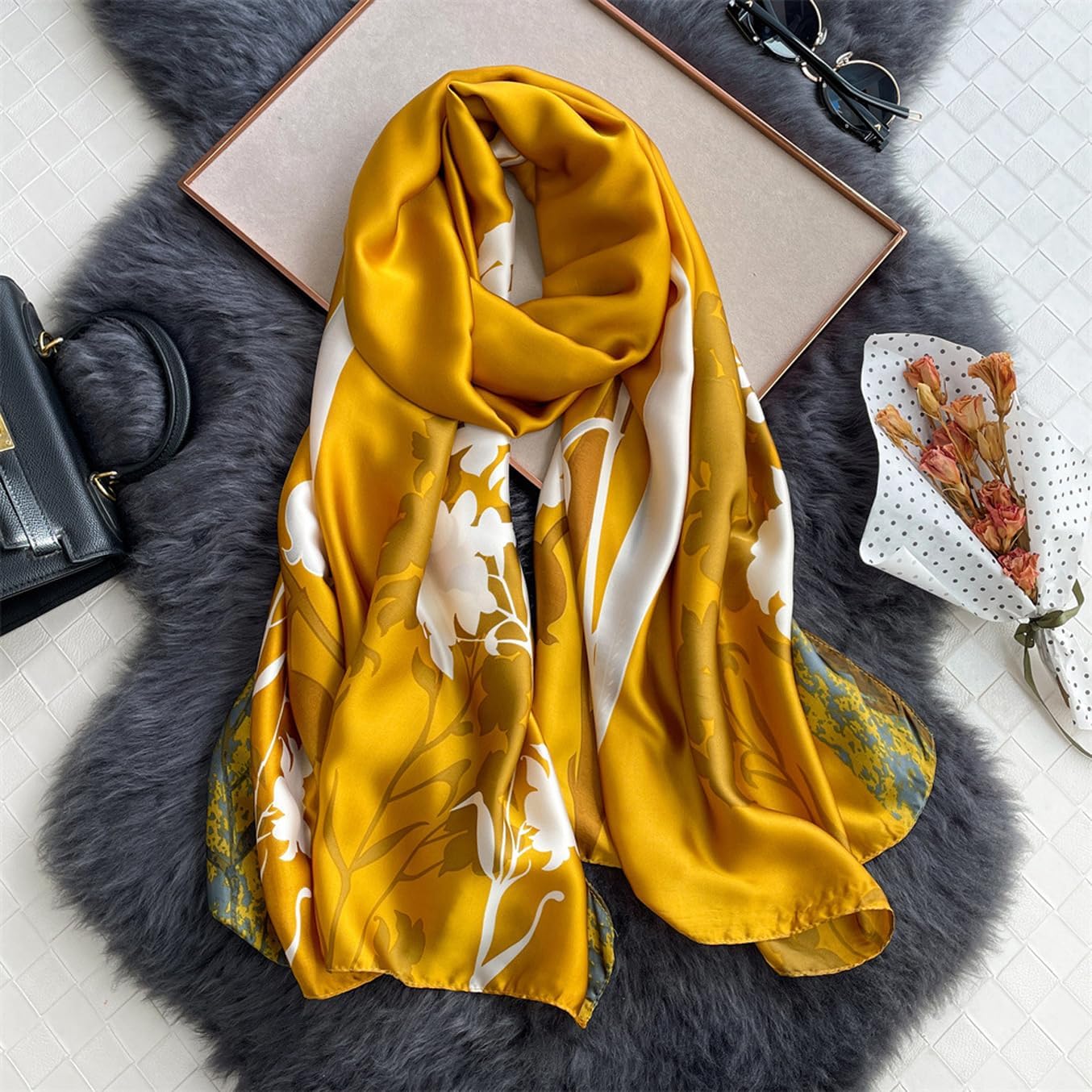 Fashion Scarves Scarf 100% Silk Feeling Scarf Silk Like Scarves Long Lightweight Sunscreen Shawls for Women - Image 2