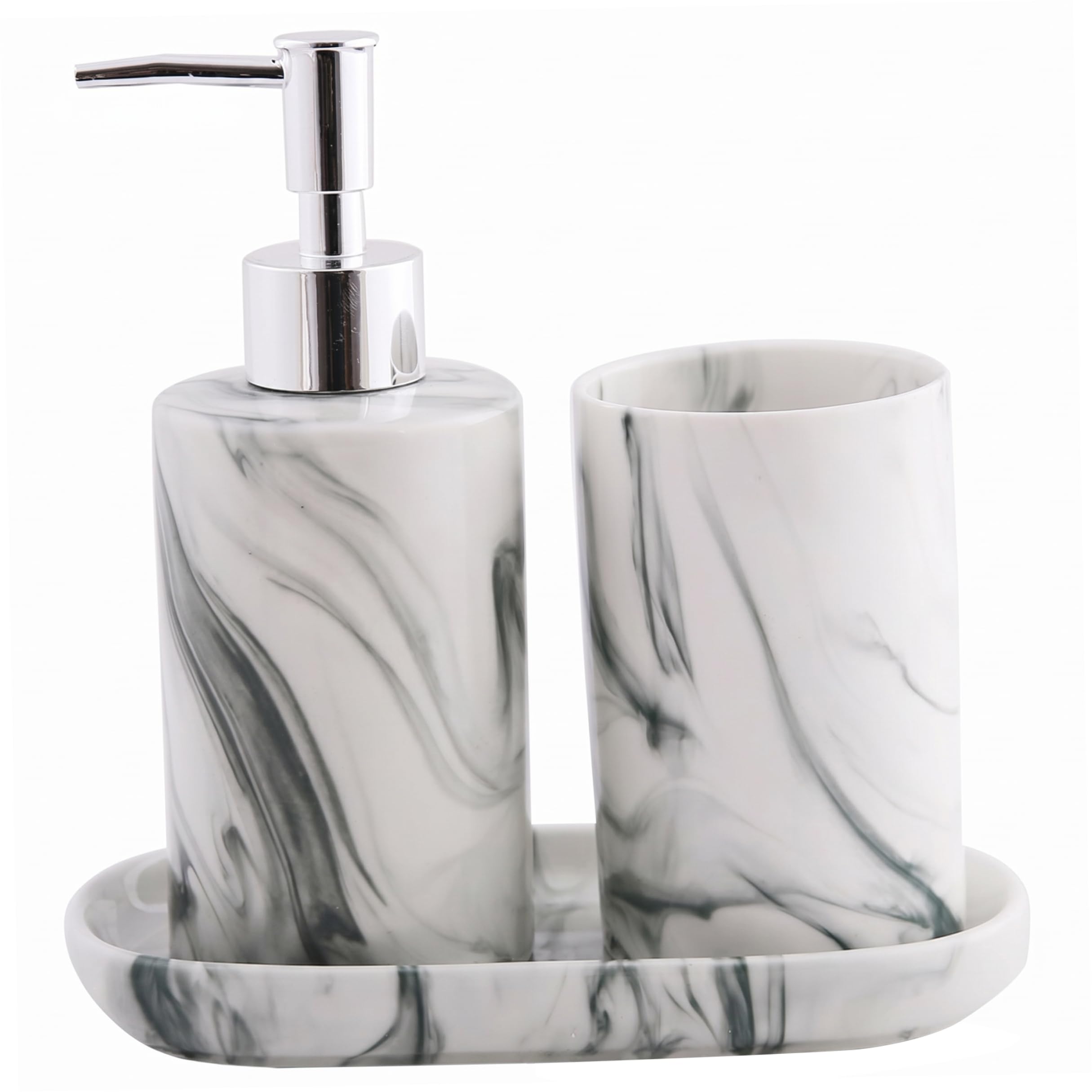 Xoeryoy 3 Piece Soap And Toothbrush Holder Set - Nordic Luxury Ceramic Marble Bathroom Set, Toothbrush Tumbler & Soap Dish Holder | Gray-green
