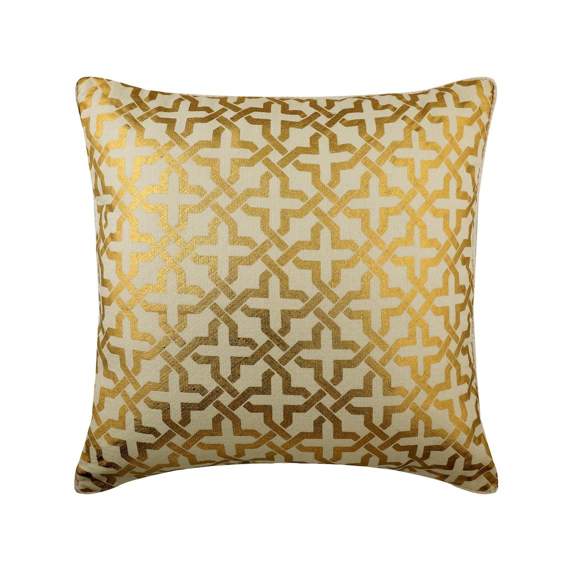 The HomeCentric Gold 18"x18" (45x45 cm) Cushion Cover, Burlap Lattice, Trellis & Foil Print Throw Cushion Cover For Sofa, Geometric Pattern Morrocan Style - Gold Moment — image 1