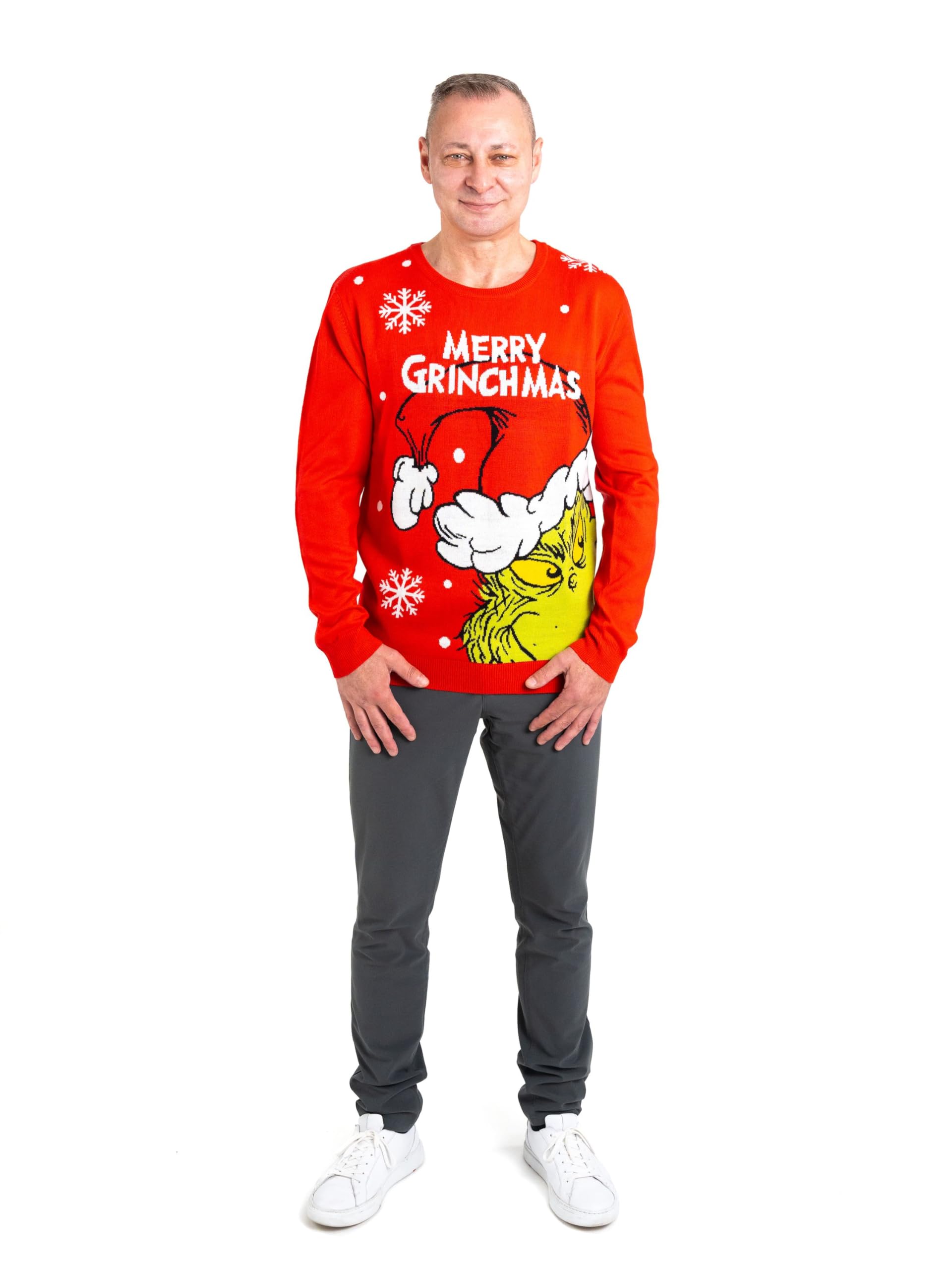 The Grinch Pull de Noël pour homme et femme – Merry Grinchmas Pull d'hiver en tricot Ugly Christmas Sweater Unisexe Rouge