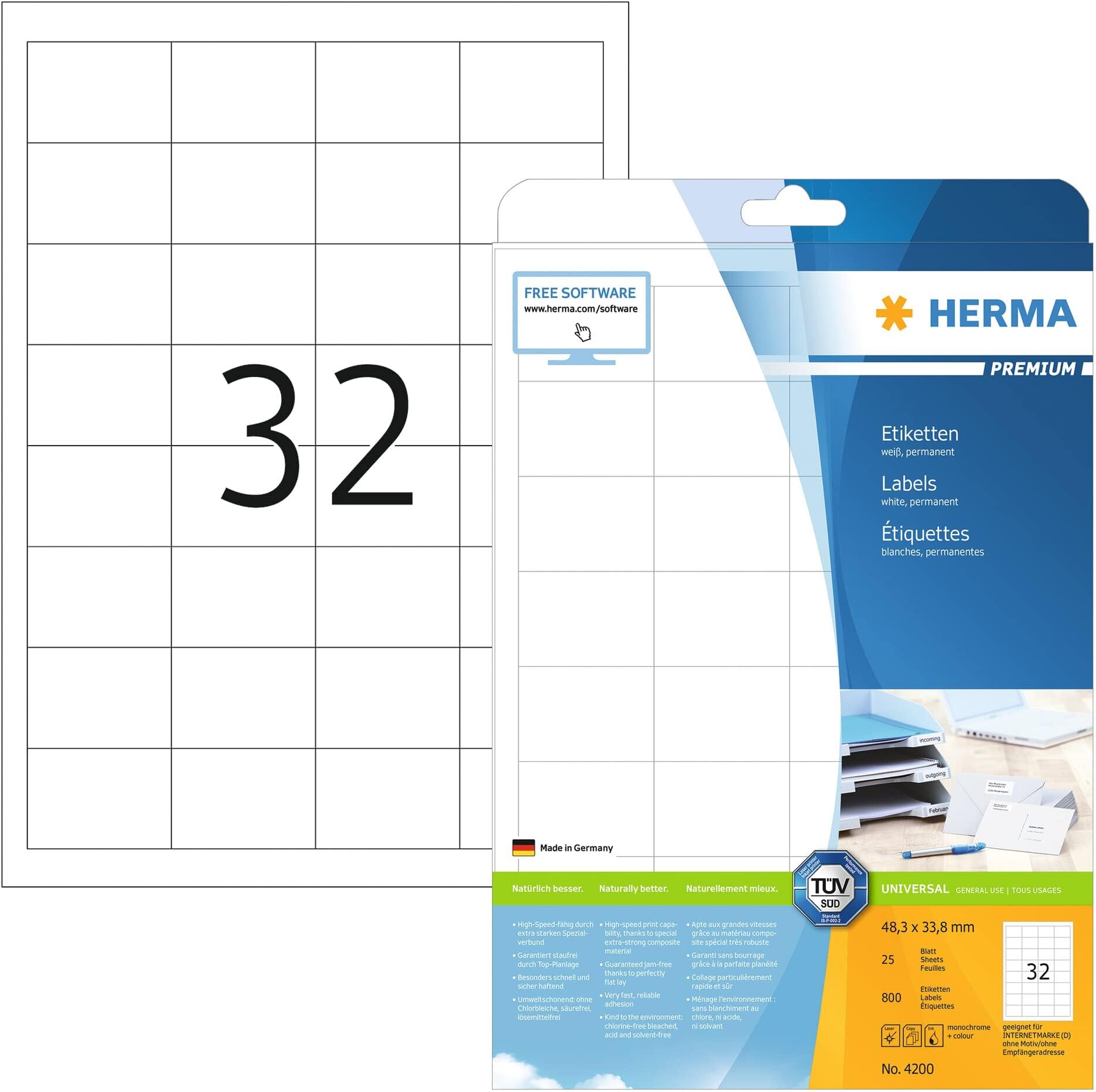 HERMA Adressetiketten 10309 weiß 33,8 x 99,1 mm, 100 Blatt >> büroshop24