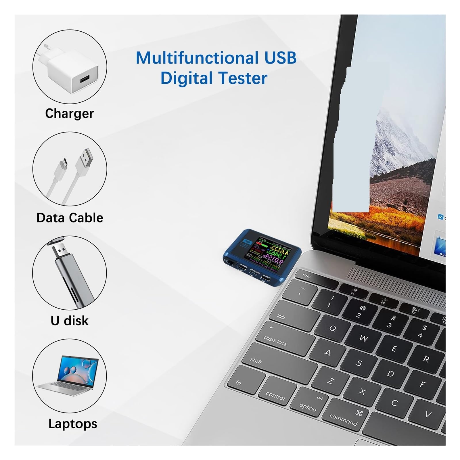 Tester USB Tester USB Detektor Bezpiecznego Napięcia Wielofunkcyjny Multimetr Z Wyświetlaczem Mocy I Kolorowym Wyświetlaczem LCD O Przekątnej 1,77 Cala. Szybki