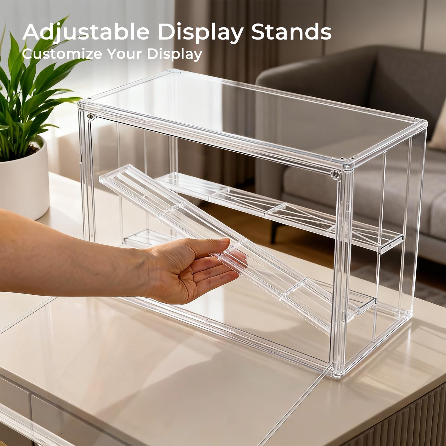 Clear Acrylic Display Case for Collectibles 3 Layer Adjustable Figure Display Box with 2 Movable Plates, Stackable Figurine Display Shelf with Magnetic Door for Action Figures, Funko (Large-2pcs)