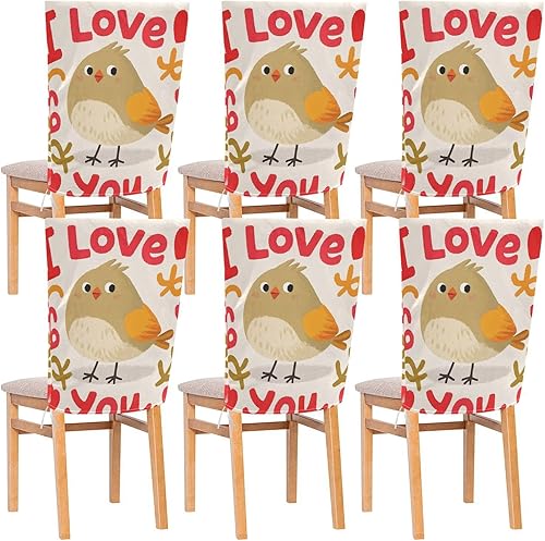 Juego de 6 fundas decorativas para sillas de comedor con texto en inglés "I Love You", diseño de pájaro de dibujos animados para dormitorio,