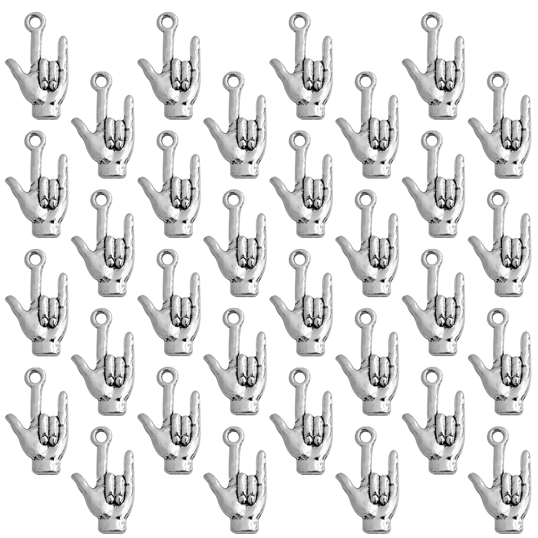 Framendino, 50 Pack I Love You Hand Sign Charms Gesture Pendants for DIY Crafts Jewelry Findings Necklace Bracelet Antique Silver โ image 1
