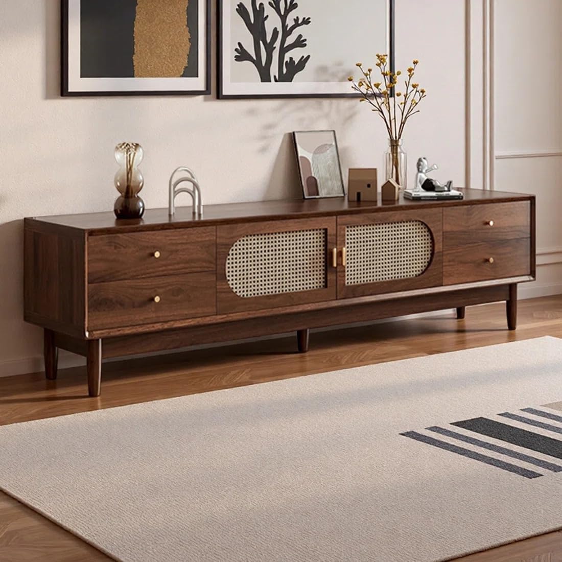 modern tv table | solid sheesham wood sideboard tv unit for living room, bedroom, office furniture stand | wooden free standing entertainment unit side board table with storage, hony