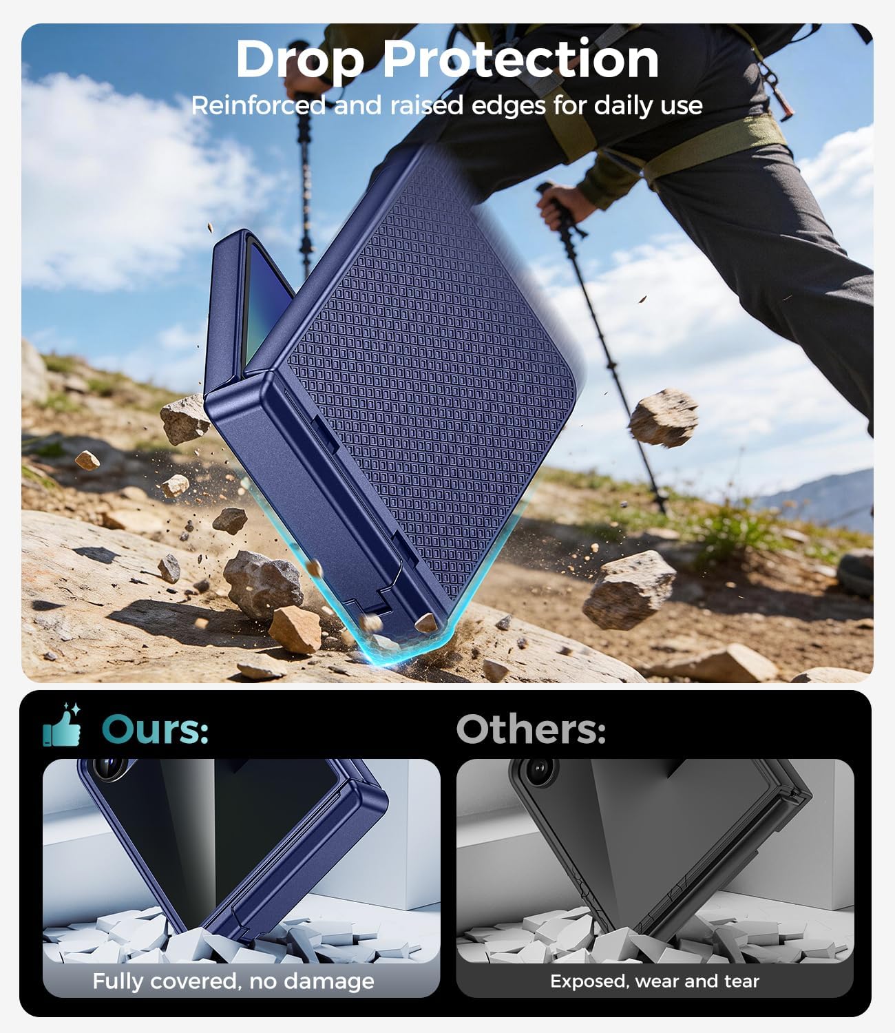 Goton Magnetic for Samsung Galaxy Z Flip 7 Case with Hidden Kickstand, Blue | with Built-in Privacy Screen Protector & Hinge Protection, Compatible with MagSafe, Shockproof Non-Slip Textured Phone Cover