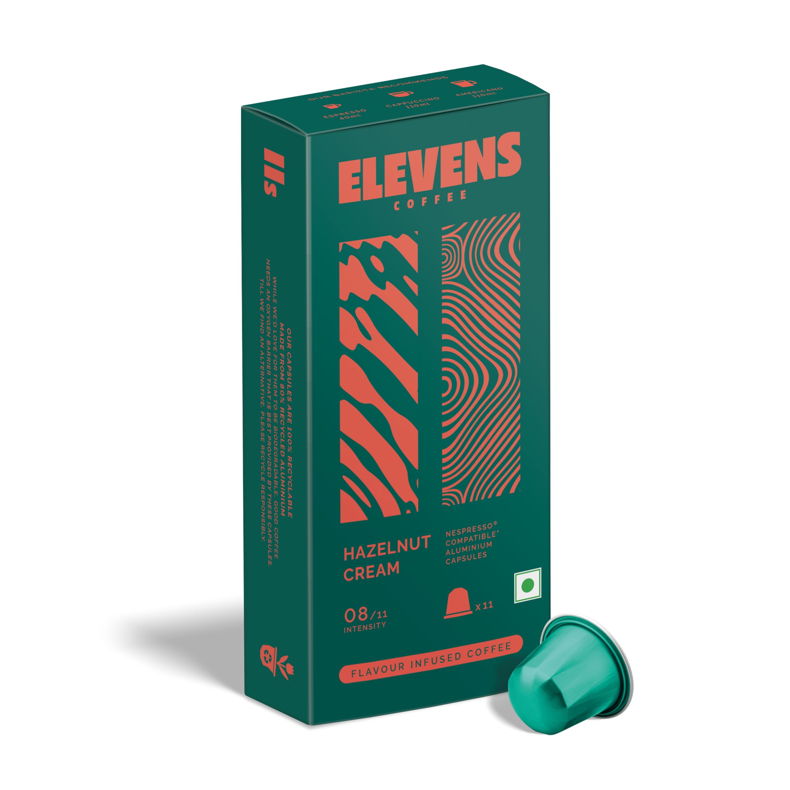 ELEVENS COFFEE | Hazelnut Cream | Hazelnut Flavour Infused Coffee Capsules | 100% Roasted & Ground Coffee | 11 Aluminium Coffee Pods (10 + 1) | Dark Roast | Intensity 9 | Nespresso Compatible-image-43