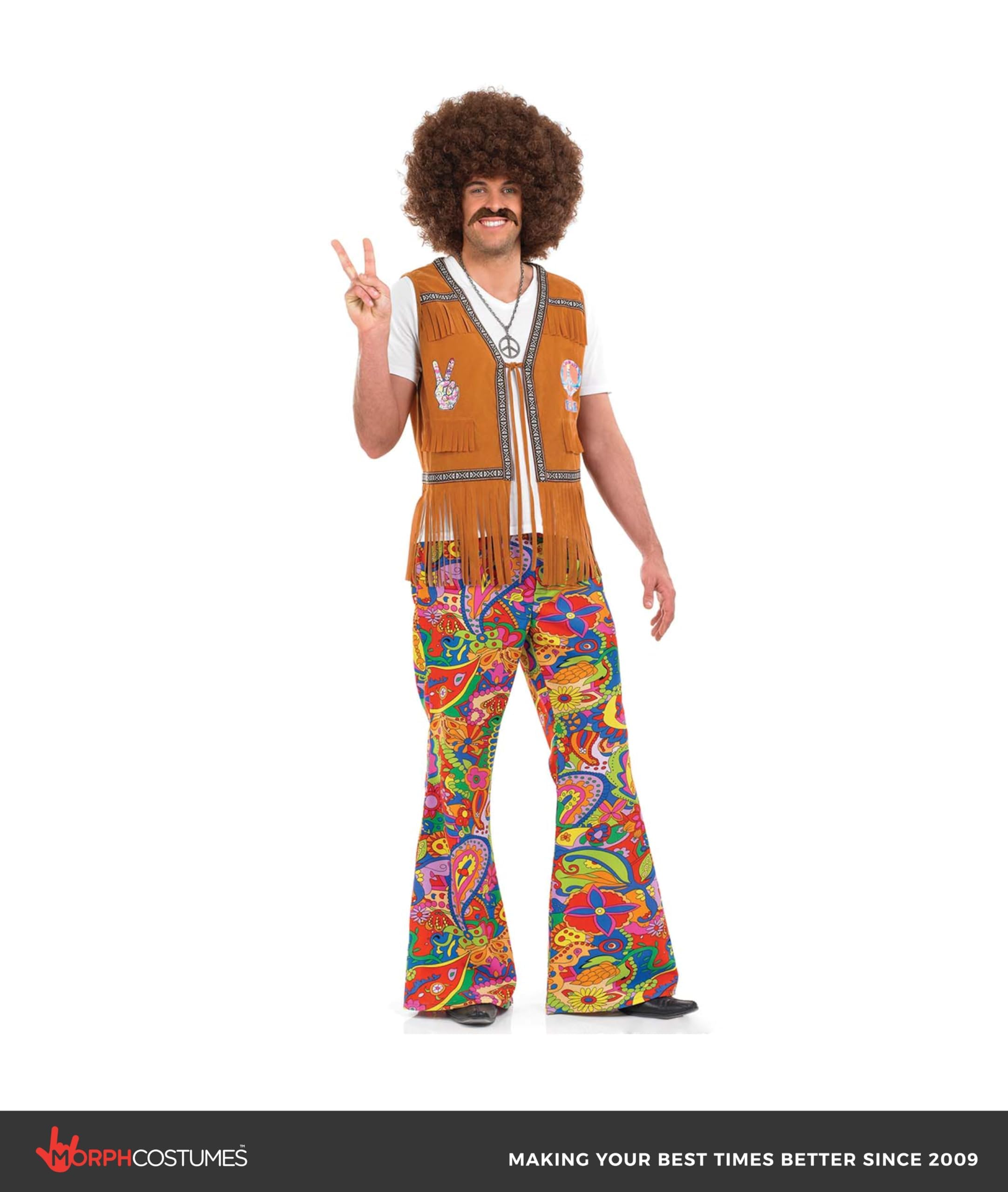 Fun Shack Rozkloszowane Spodnie Hipisowskie Paisley Męskie Wielokolorowe Tęczowe Wzór Lat 70. Retro