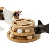 Cat Ball Track Toy with Puzzle Top, Wooden Cat Toys for Indoor Cats with Spinning Balls, Interactive Large Cat Ball Tower for Kitten Exercise Mental Physical