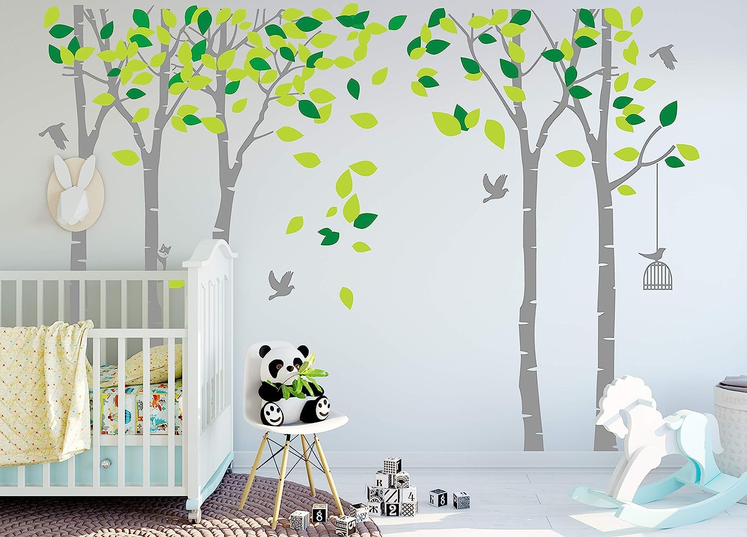 Giant Jungle Tree Wall Decal Tree Wall Sticker Removable Vinyl Sticker Mural Art Kids Room Nursery Bedroom Living Room Decoration (103.9x70.9) (Grey)