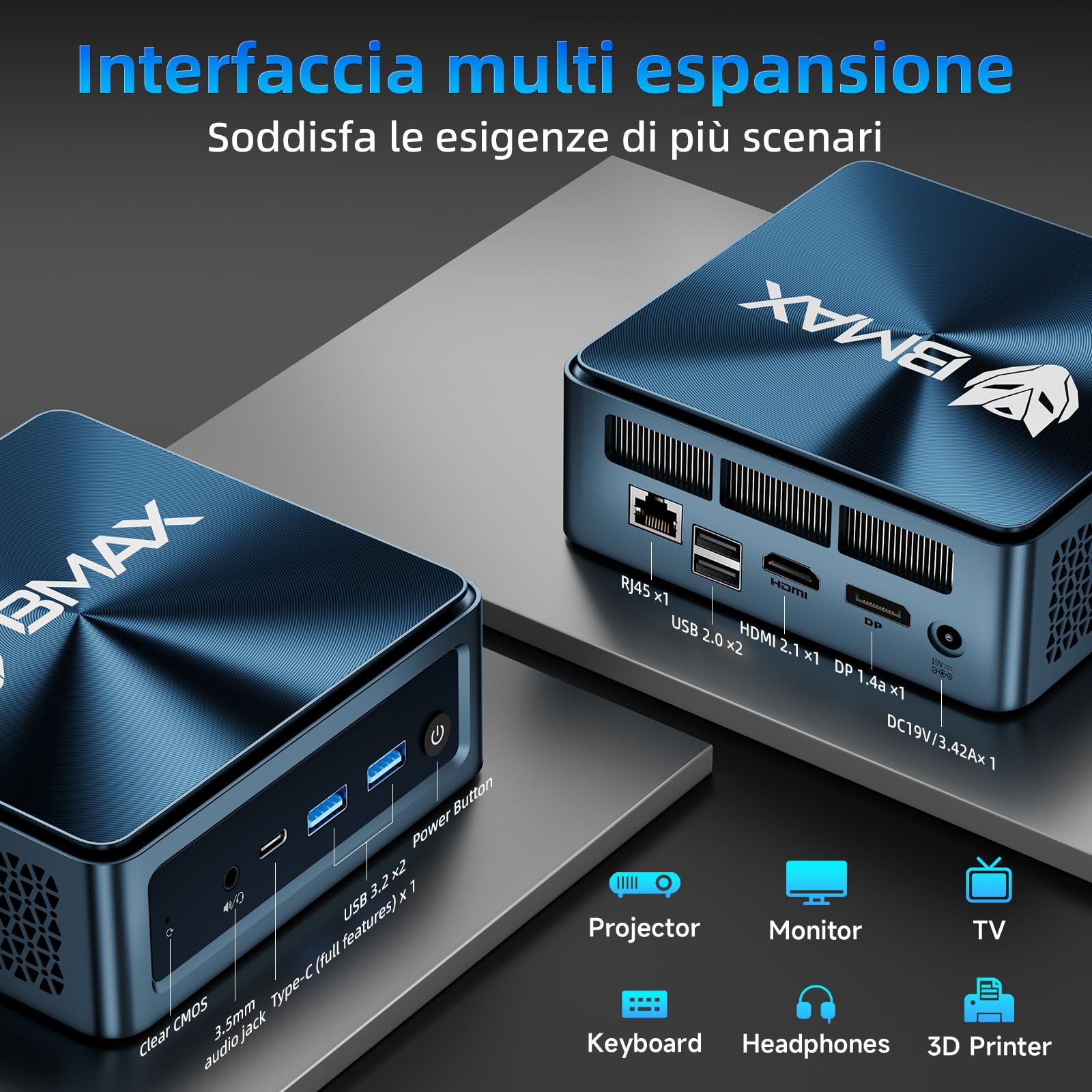 BMAX Mini PC B9Plus, Intel Core i5-1235U (supera AMD 5825U/7530U, fino a 4,4 GHz), 24 GB LPDDR5, 512 GB PCIe 4.0 SSD | Wi-Fi 6, BT | Triplo display 4K@60Hz, HDMI 2.1, USB-C, DP 1.4a | Auto Power on
