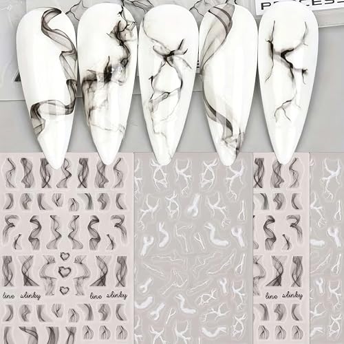 Black and White Nail Art Stickers, 4 Sheets Minimalist Self