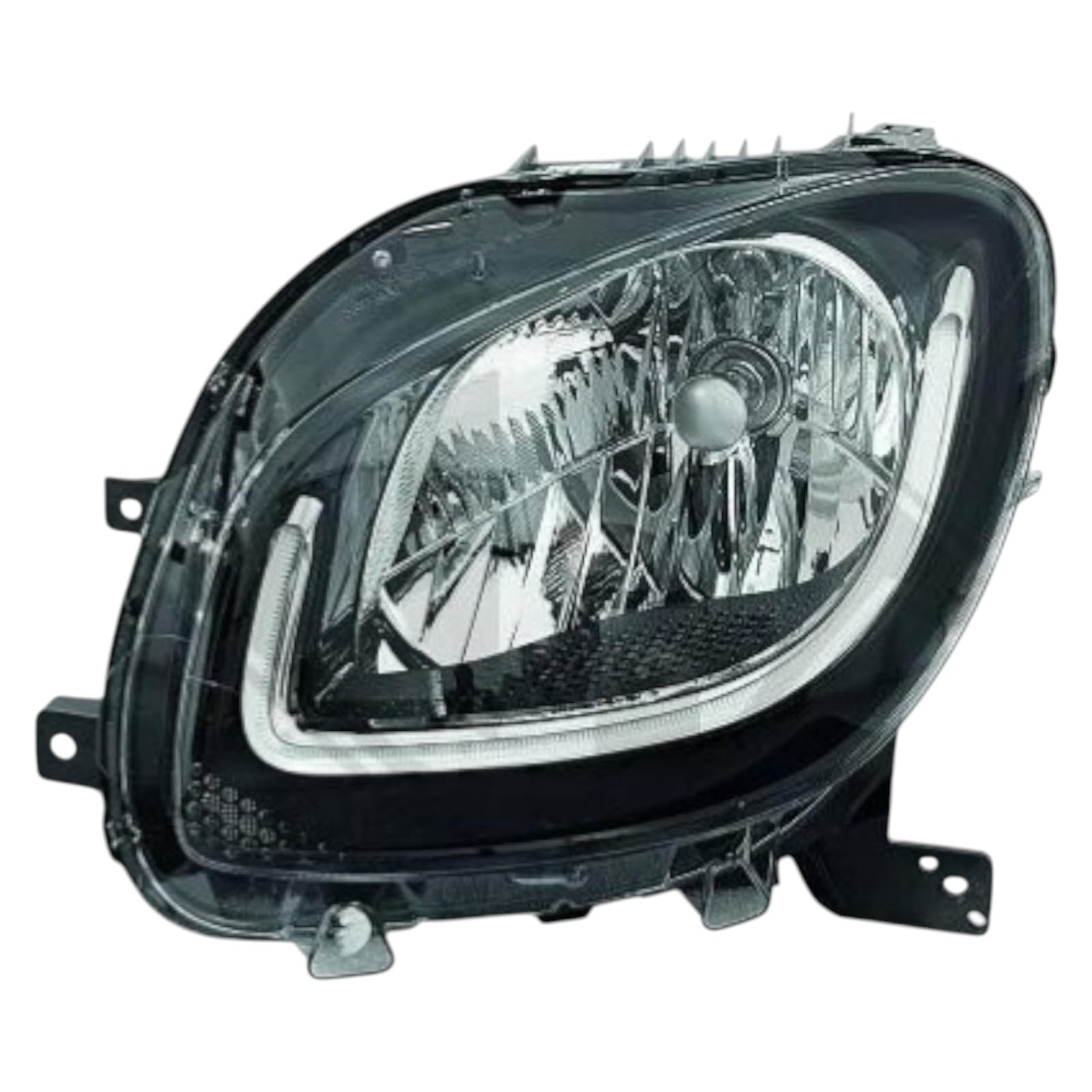 Proiettore Sinistro Parabola Nera Modello High Line per FORTWO (453) dal 2014 in poi H4 - Faro SX Lato Guida - Compatibile, Non Originale
