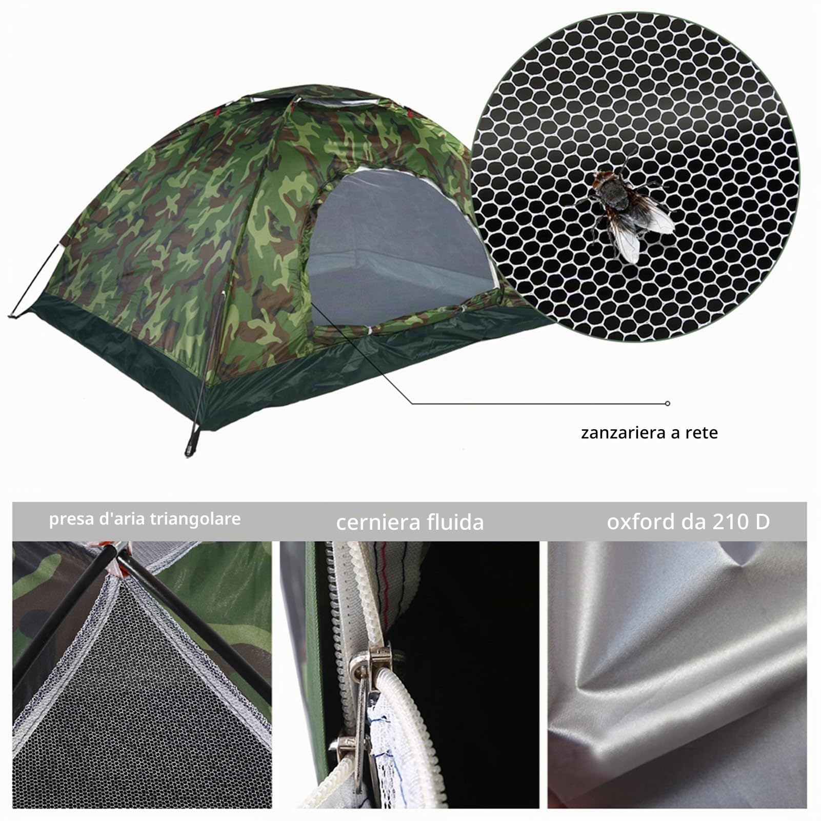 Tenda da Campeggio per 1-2 Persone Tenda a Cupola Leggera 3 Stagione Impermeabile con Rete Anti-Insetti per Famiglia Gite in Spiaggia Festival Feste