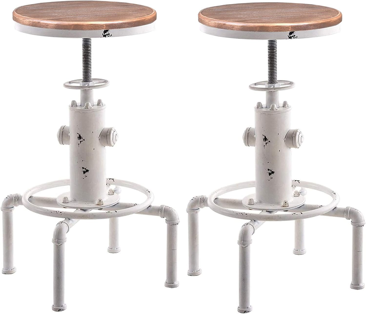 Free Shipping Over $50 Topower American Antique Vintage Industrial Barstool Solid Wood Water Pipe Fire Hydrant Design Cafe Coffee Industrial Bar Stool (Antique White, 2)