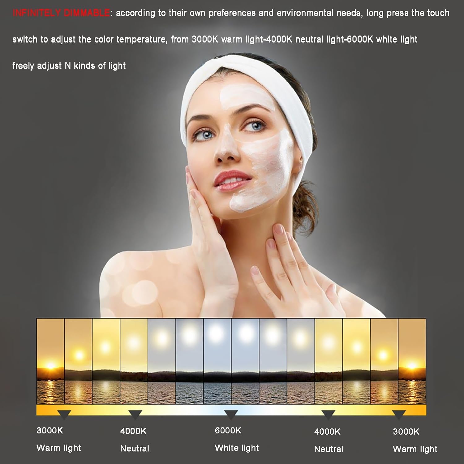 Half Round LED Bathroom Mirror for Wall, Irregular LED Mirror Makeup Mirror(Left Cut Anti-Fog,70L X 63 W cm)