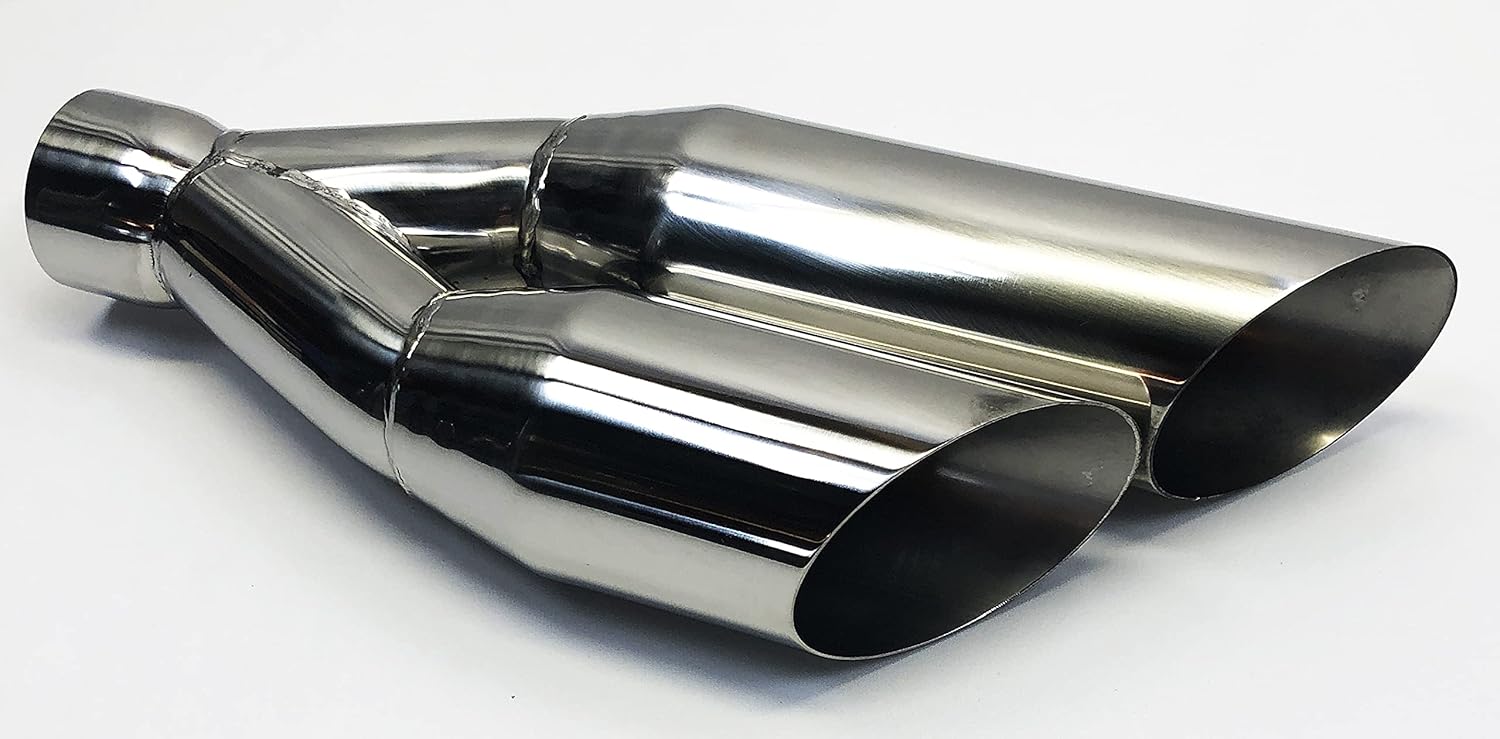 Exhaust Tip 3.00" Inlet 3.50" Dual Outlet 18.00" Long WDSW350018-300-HP-SS 304 Stainless Single Wall Sideways Slant Wesdon Exhaust Tip