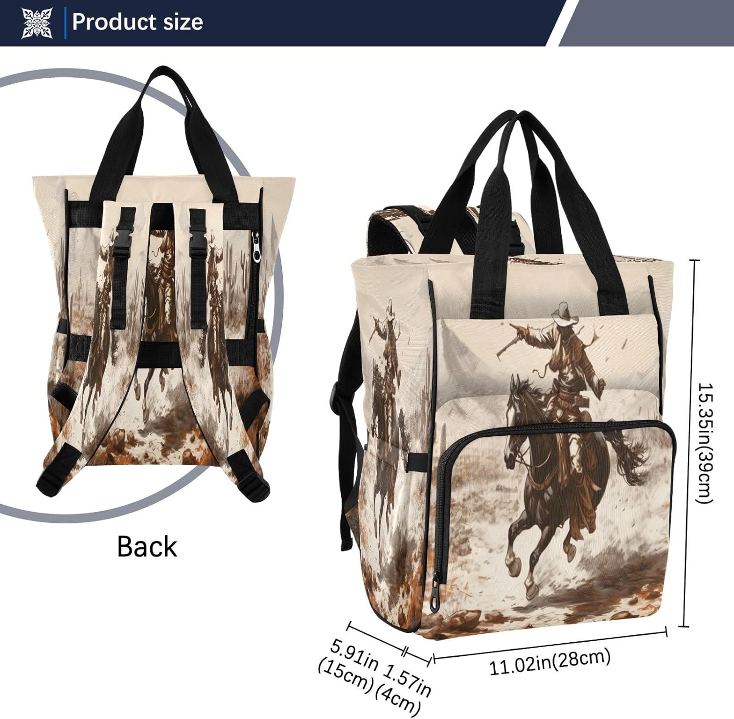 Diaper Bag Backpack - Western Desert Cowboy Large Capacity Baby Bag for Women, Multifunctional Diaper Bag for Travel with Insulated Pockets and Stroller Straps