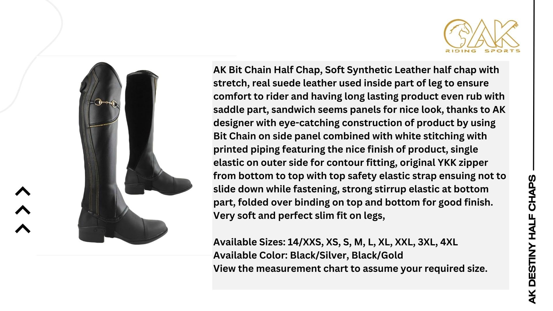 AK Bit Chain Horse Riding Half Chaps Mezza Cappotti with Additional Leather Protection AKRS-1864