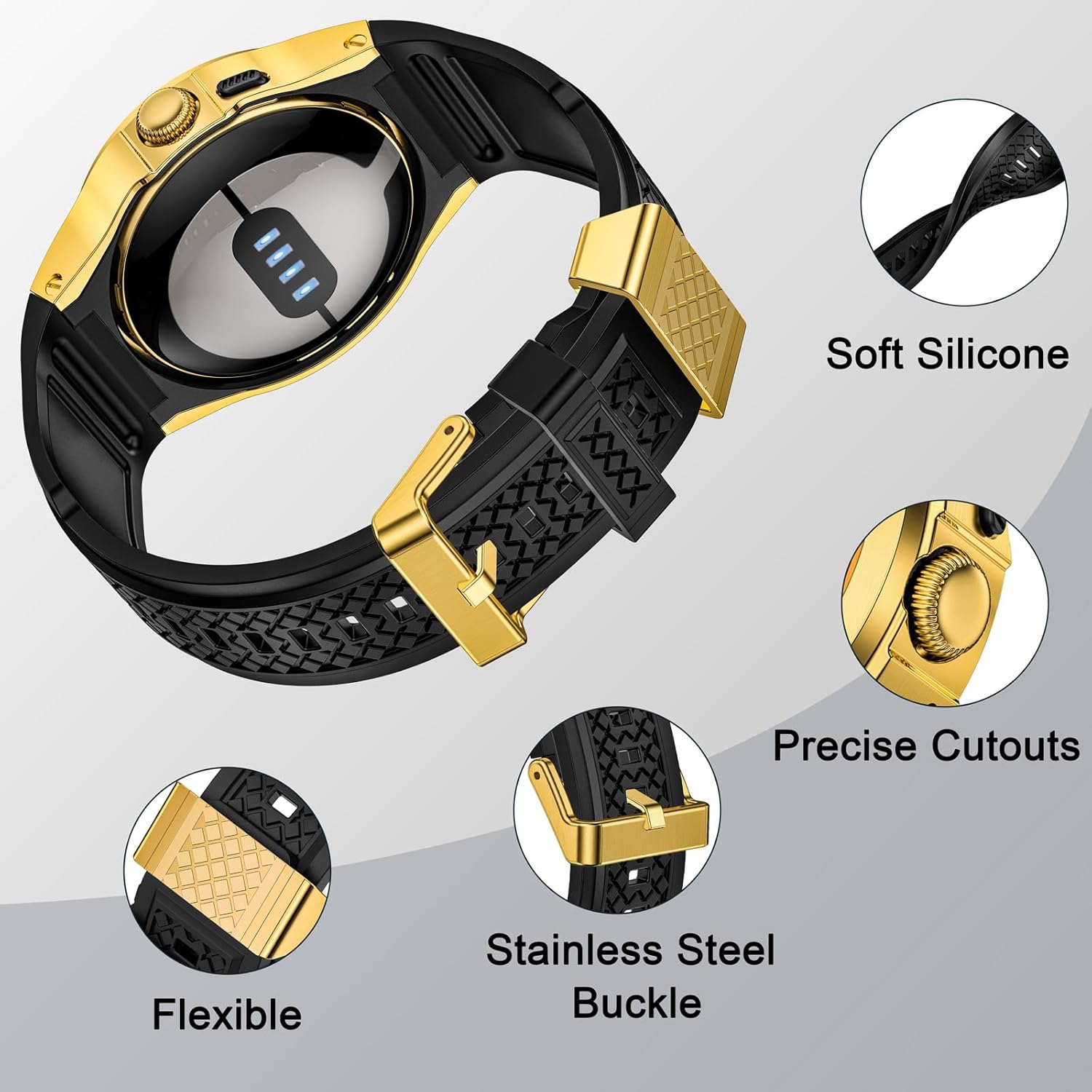 MioHHR Soft Silicon Bands for Google Pixel Watch 3/2/1 41mm,Soft Replacement Straps with Stainless Steel Protective Case for Google Pixel Watch 3 45mm，Men Women