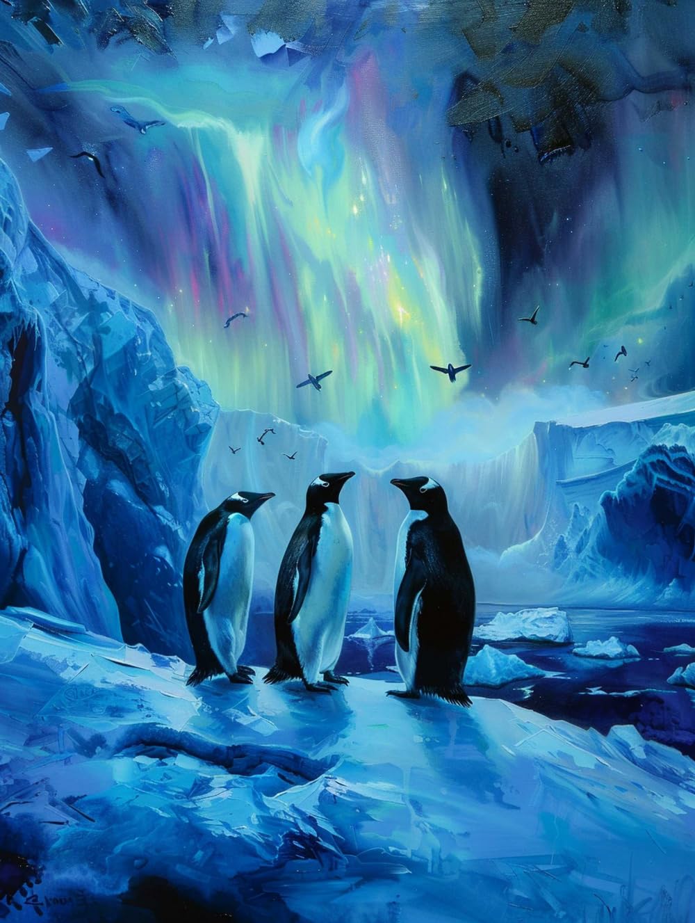 Rkflgew 14Ct Pre Printed Cross Stitch Kits Penguin Animal Glacier Landscape Counted Fabric Cross Stitching Diy Art Needlecrafts Embroidery Kits With Scissors Accessories 30X40cm