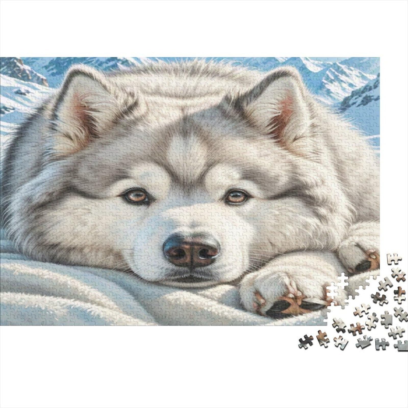 Siberian Husky Dog 1000 Piece Jigsaw Puzzle Paper for Adults Snowy Scenery Relax Focus Home Decor Gift 70x50cm/1000pcs