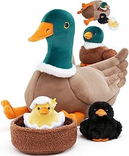 OUOZZZ Duck Stuffed Animals with 3 Ducklings and A Duck Nest Inside-Mallard Duck Plush Toys for 3 Year Old Girls Boys Birthday&Valentines Day Stuffed Animals Gift Party Decor