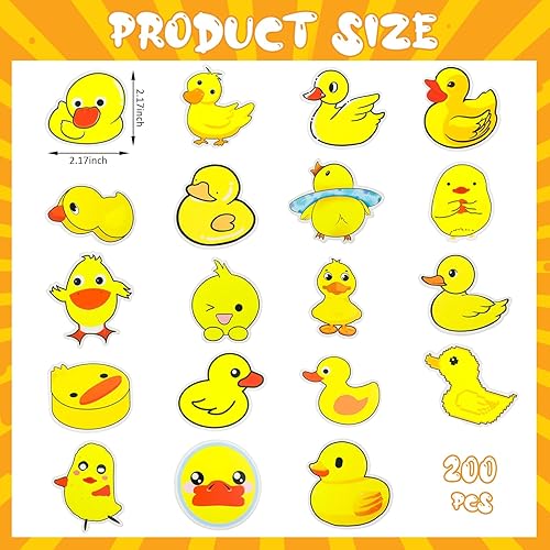 Miniatura 6 de Sabary 200 calcomanías de pato a granel, lindo pato amarillo, impermeables, calcomanías de vinilo para botellas de agua, calcomanías para