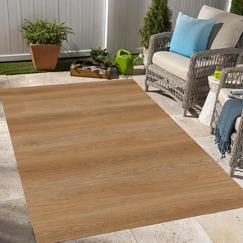 Miniatura 9 de Alfombra reversible de grano de madera rústica para exteriores, alfombra de madera estampada para balcón, terraza, porche, patio, antideslizante,