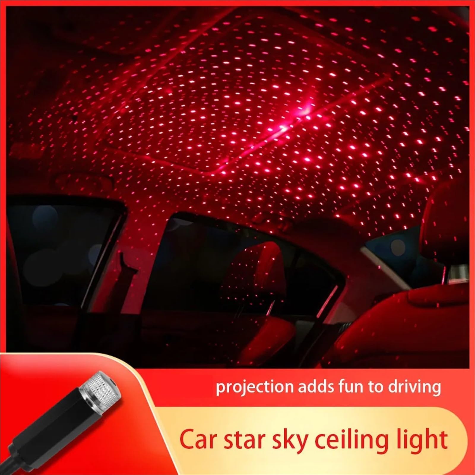 Akcesoria do 15 Sztuk Lampki Nocnej Na Dach Samochodu W Kształcie Gwiazdy, Zasilanej Przez USB Na kemping, wędrówki, podróże | Regulowany obrót o 360 stopni, na imprezę domową, romantyczną atmosferę(Red)