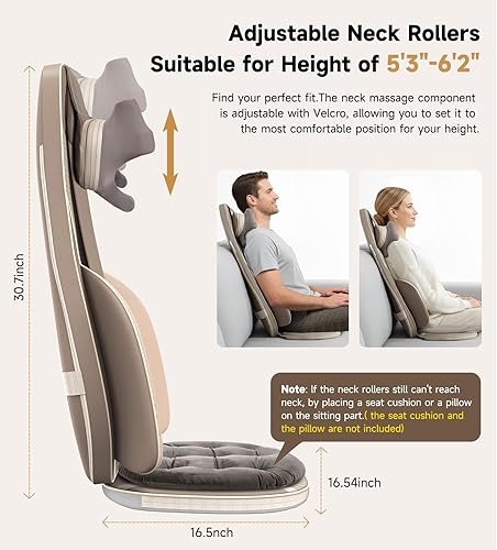 Miniatura 5 de Flekzo Masajeador de espalda para silla con calor, masajeador Shiatsu de cuello y espalda con rodadura, almohadilla para silla de masaje para dolor,