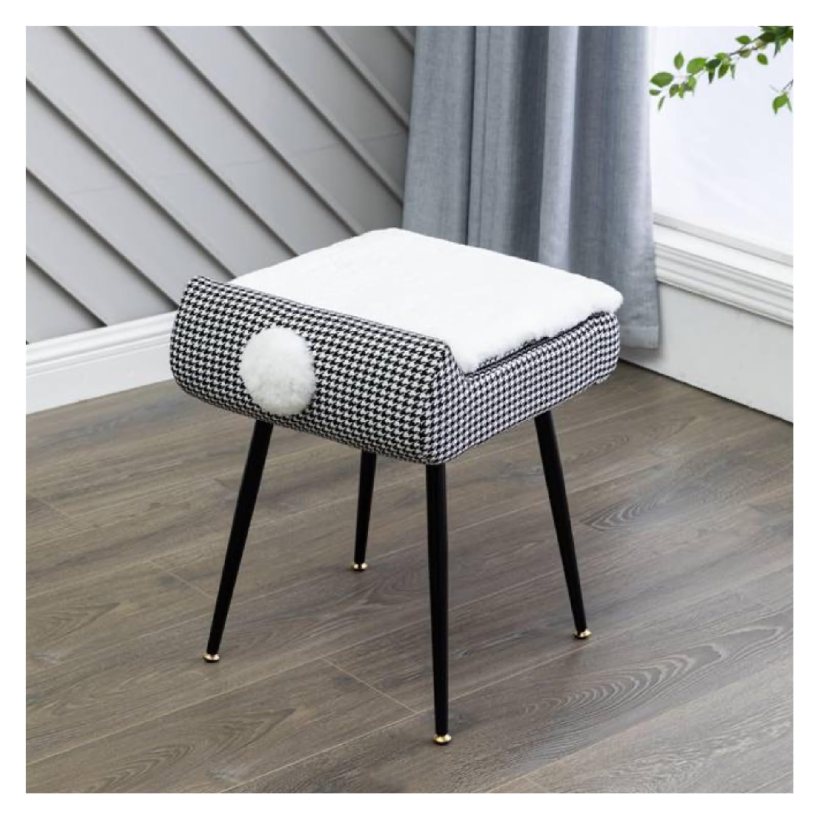 Taburete de tocador con almacenamiento y diseño de tablero de ajedrez 41x40x47 cm