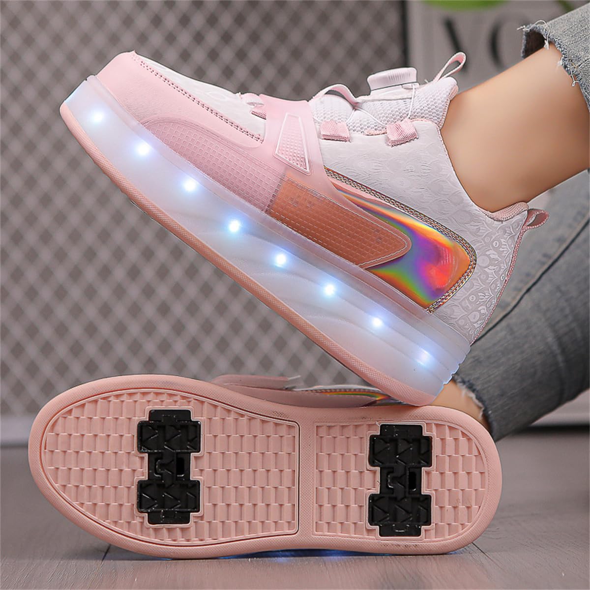 Patins à roulettes Enfants avec 4 roulettes Amovible, Chaussures de Skateboard Mode Sport d'extérieur