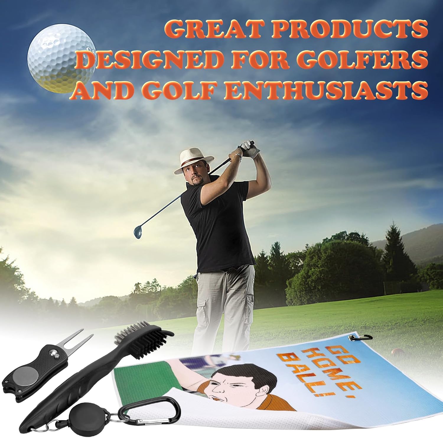 Funny Golf Towels Set for Golf Bags - Go Home Ball - Includes Microfiber Towel with Clip, Brush, and Divot Tool for Men, Dads, Husbands, Golf Fans - Image 7
