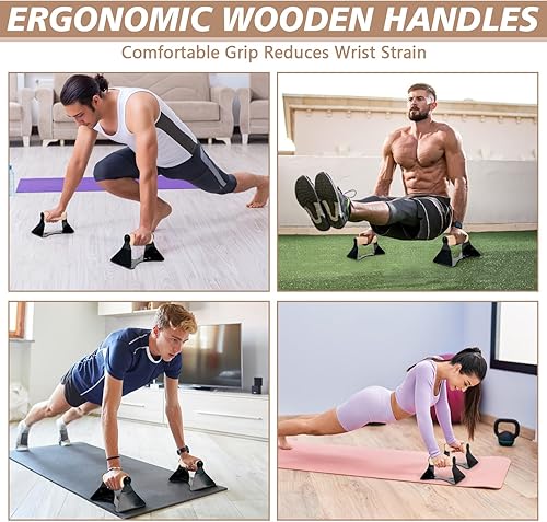 Miniatura 7 de Parallettes - Asas de realce  Marco de acero resistente con agarres ergonómicos de madera de haya, equipo de calistenia para entrenamiento de