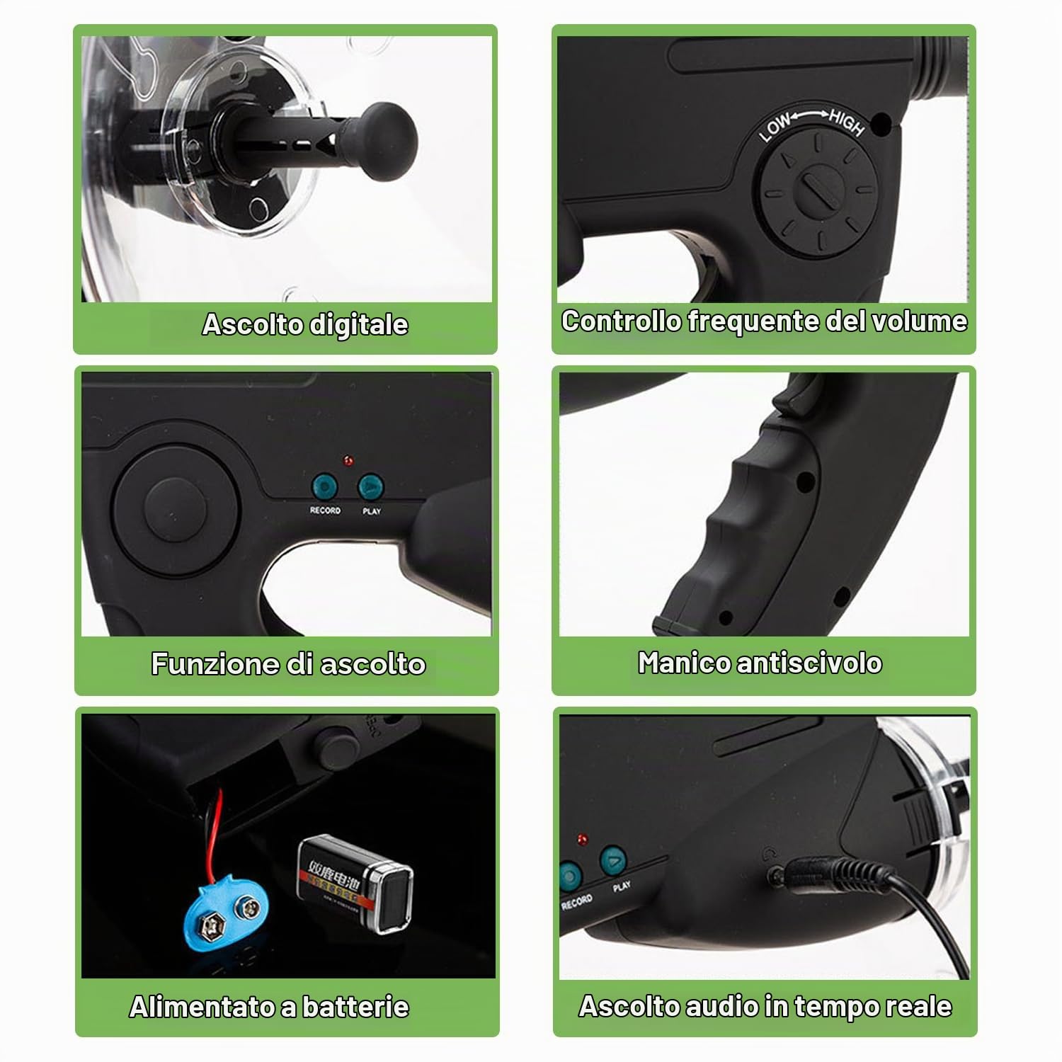 Microfono Direzionale Parabolico, Dispositivo di Ascolto a Lunga Distanza 8-200 m, Detective con Auricolari, Ingrandimento 8X, Amplificatore Sonoro, Registrazione per Birdwatching Animali