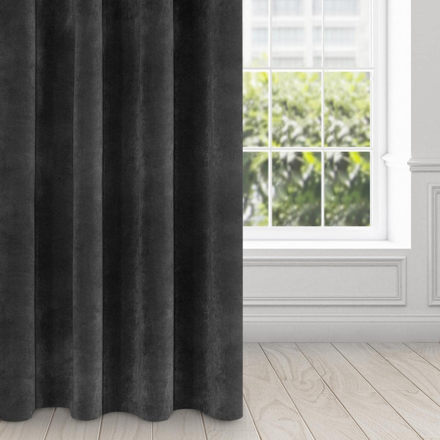 Eurofirany Villa Cortina Opaca Terciopelo con Ojales-1 Unidad, Panel, Suave, Clásico, Elegante, Salón, Dormitorio, Gruesa 290 g/m², Poliéster, Negro, 140x250 cm
