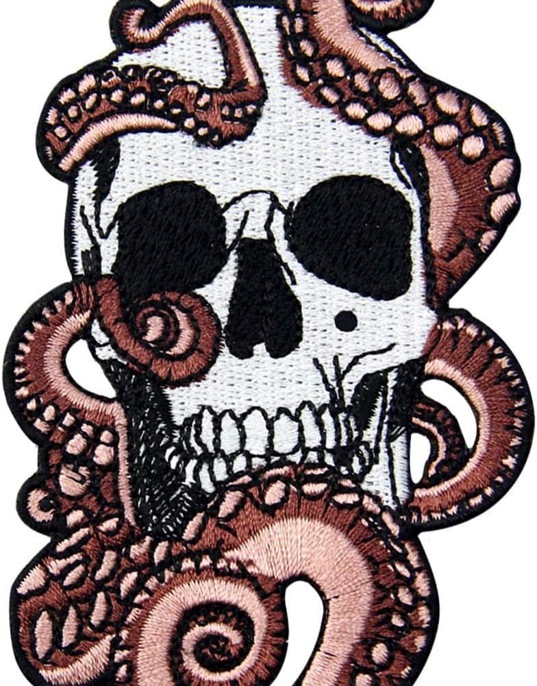 Octopus and Skull Patch Embroidered Badge Iron On Sew On Emblem - Image 3