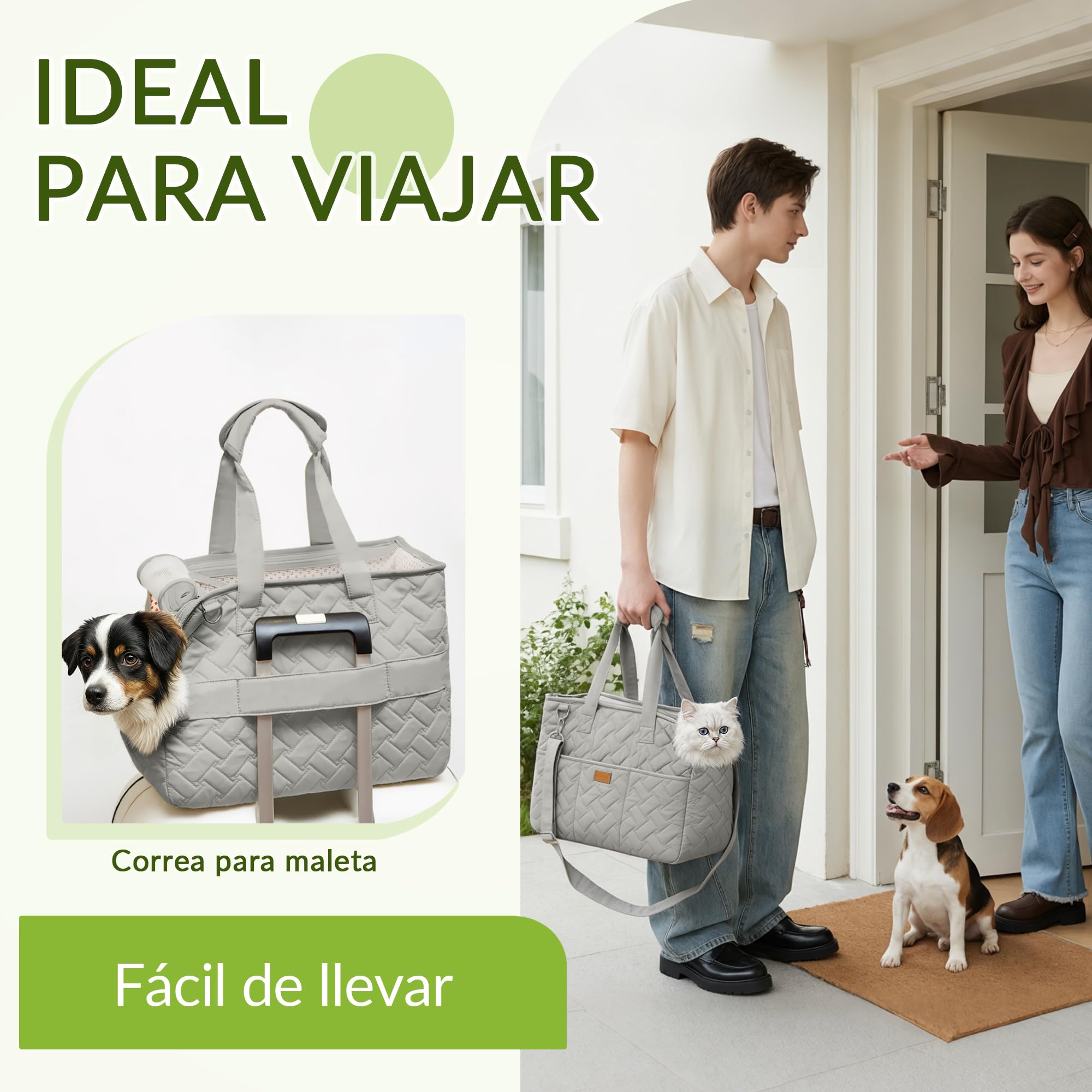 ALLSOPETS Transportín para Gatos y Perros Pequeños, Bolso de Mano Plegable con Correa de Seguridad Ajustable, Accesorios de Viaje para Mascotas para Viaje (Gris Estrellado, L)