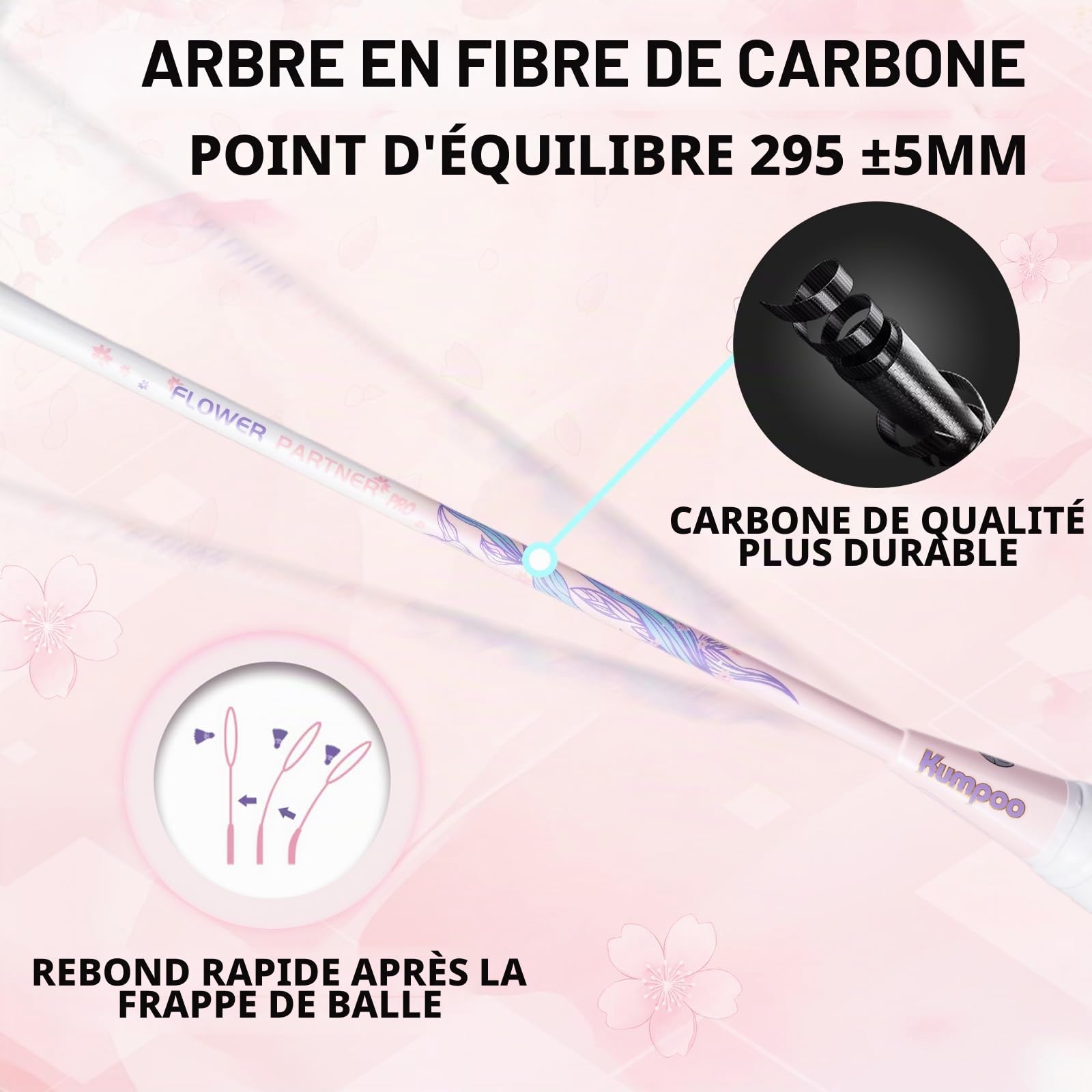 4U Pro Raquette de badminton professionnelle en fibre de carbone avec housse et poignée de rechange, raquette de badminton légère pour adultes, jeux de plein air, gym, exercice