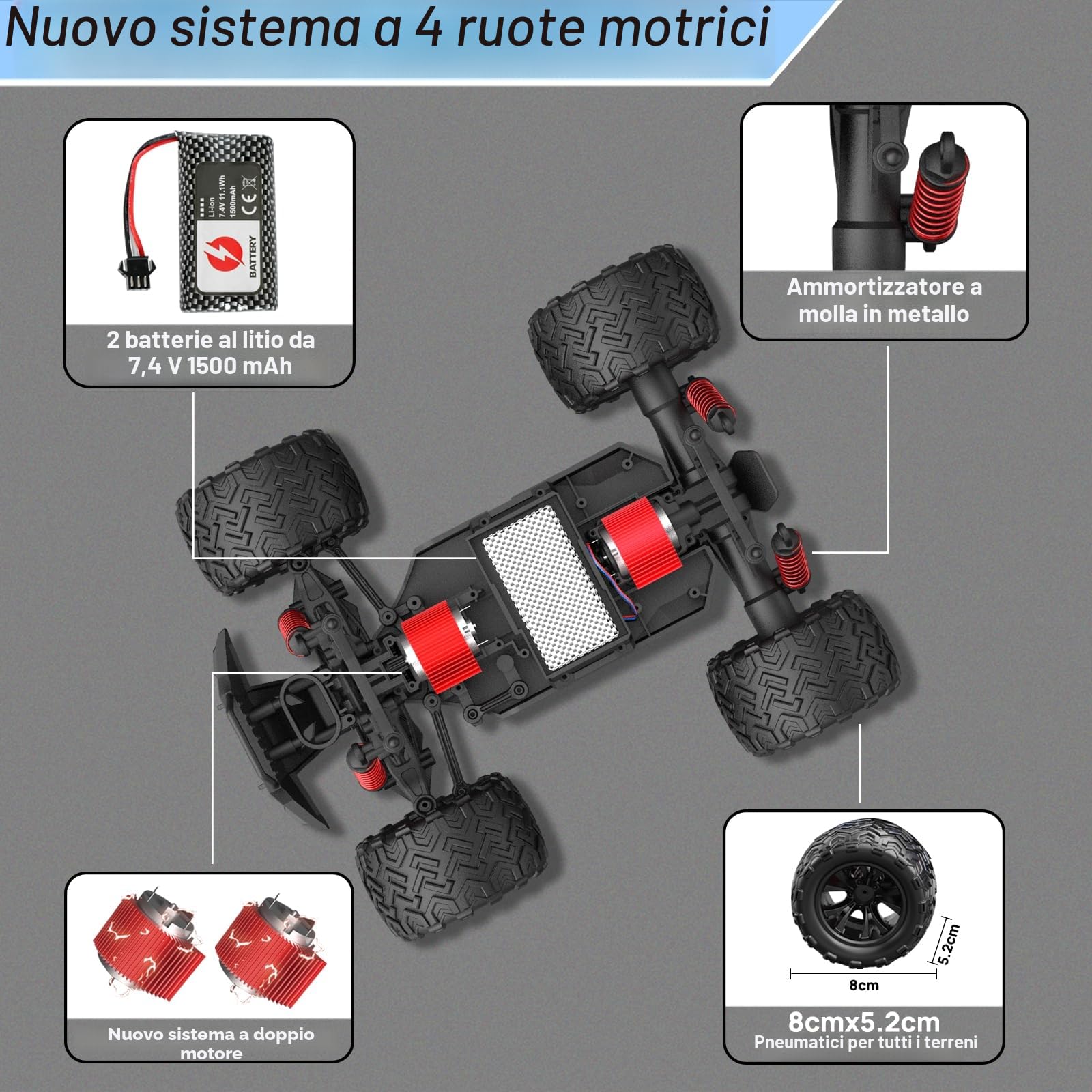 1:16 Auto telecomandata, 40 KM/H Veloce Auto telecomandata Monster Truck per Adulti, 4WD Auto telecomandata Monstertruck RC Cars Auto per Ragazzi dai 8+ 10 Anni