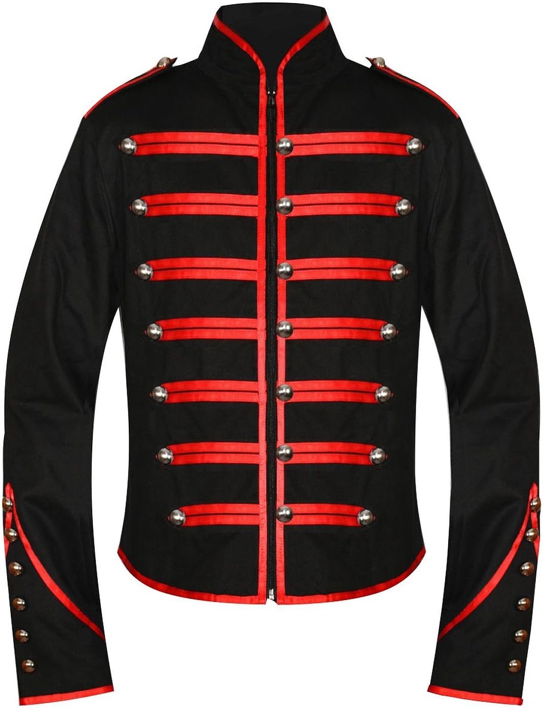 Men's Unique Gothic Steampunk Red Black Parade Military Marching Band Drummer Jacket Goth Punk Emo