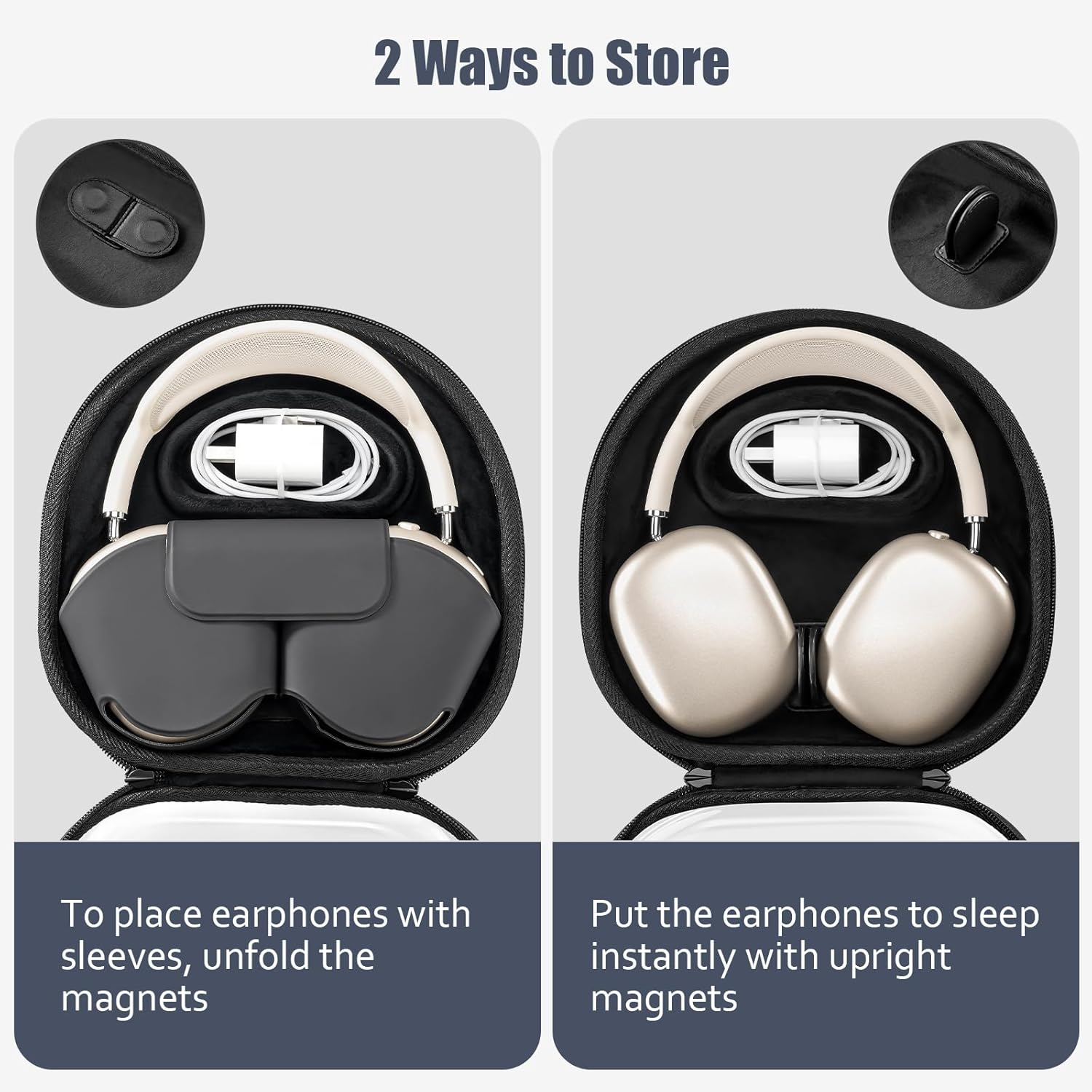 ProCase Smart Case for AirPods Max, Supports Sleep Mode & Clear Front Hard Cover Travel Carrying Headphone Case, AirPods Max 2024 2020 Protective Portable Organizer Storage Carry Bag -Black