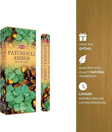 Miniatura 2 de Pachulí ámbar  Caja de seis tubos hexagonales de 20 varillas HEM incienso enrollado a mano en la India