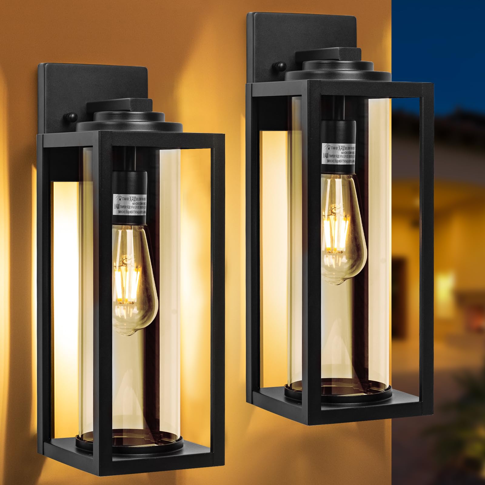 16inch Large Outdoor Wall Lights - 2 Packs Modern Black Exterior Light Fixture with Clear Glass Shade Waterproof — view 8