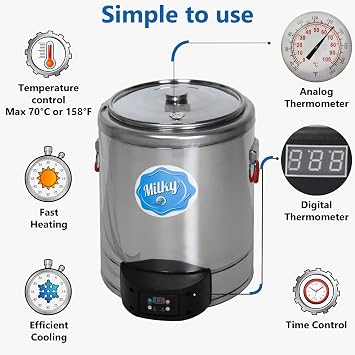Milk Pasteurizer Milky FJ 30 (115V) | For Milk, Cheese, Yogurt and Juice | 9.2 Gal | Made of Stainless Steel | Removable Container | Time and Temperature Control | Made in the EU |