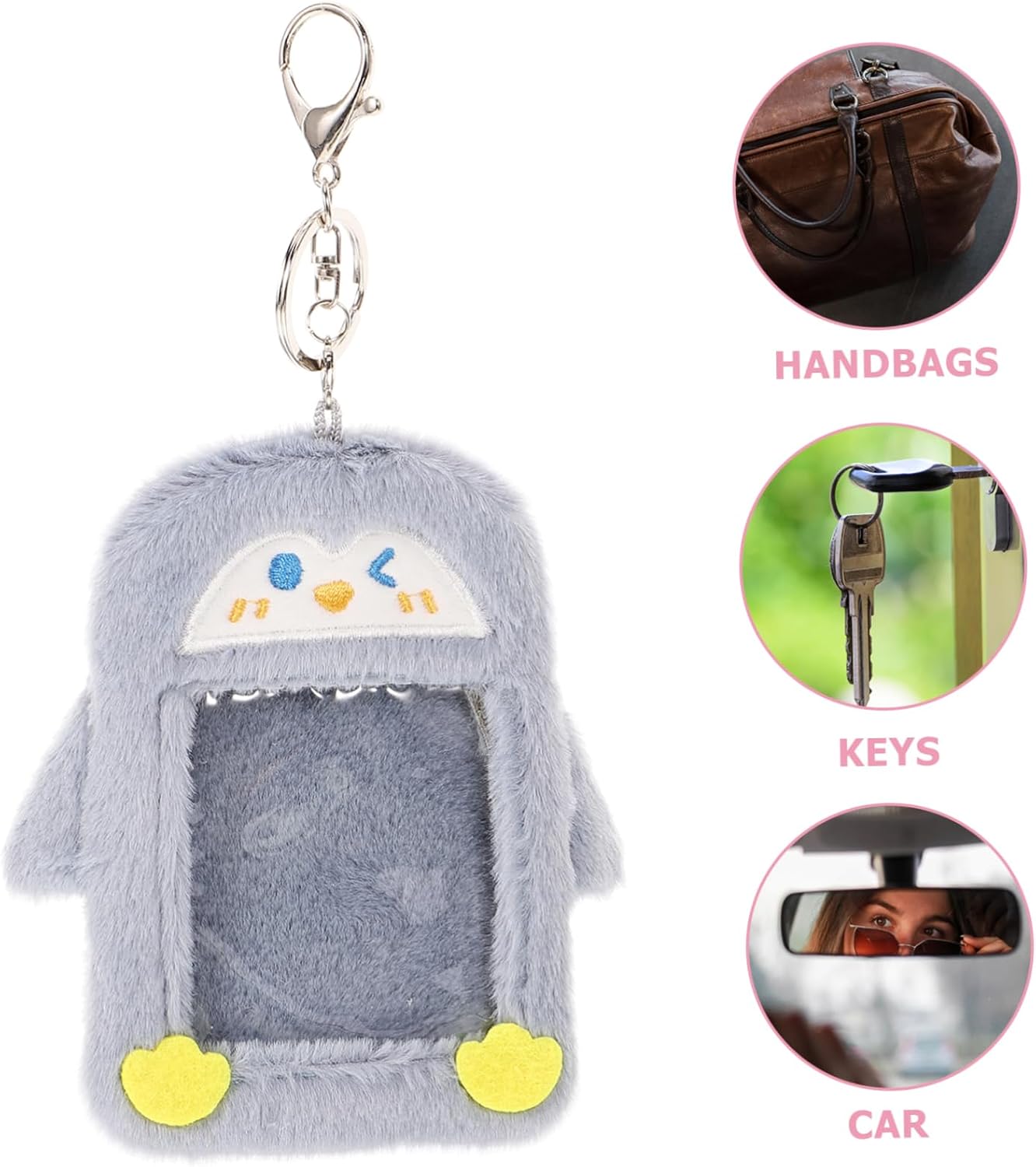 SHOWERORO Adorable Plush Card Sleeve Pendant Visible Id Card Holder for Students and Professionals Gray Lightweight and Wear-resistant for Daily Use and Travel