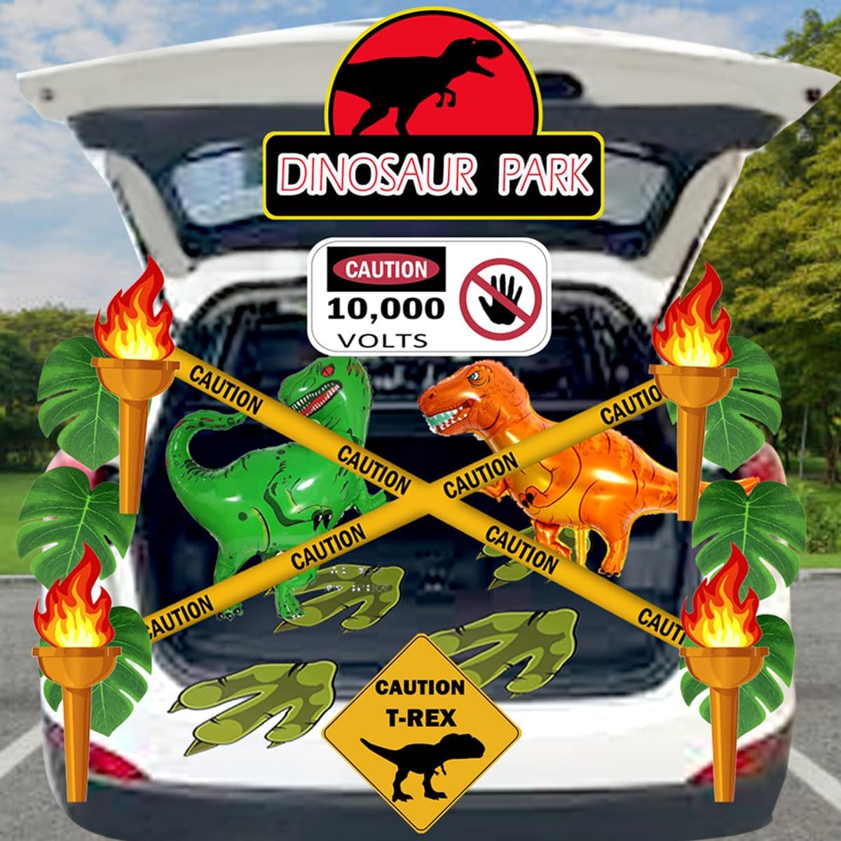 Halloween Dinosaur Park Trunk or Treat Car Suv Decorations Kit Jungle Theme Decoration for Archway Garage Party Supplies