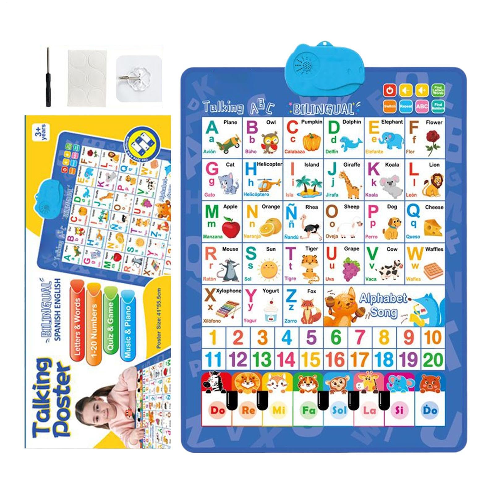 Alphabet Wall Chart - Cognitive Talking Bilingual Interactive Toy,Spanish and English Music Kids Learning Posters | Multifunctional for Ages 3-8 Language Development Classroom Preschool
